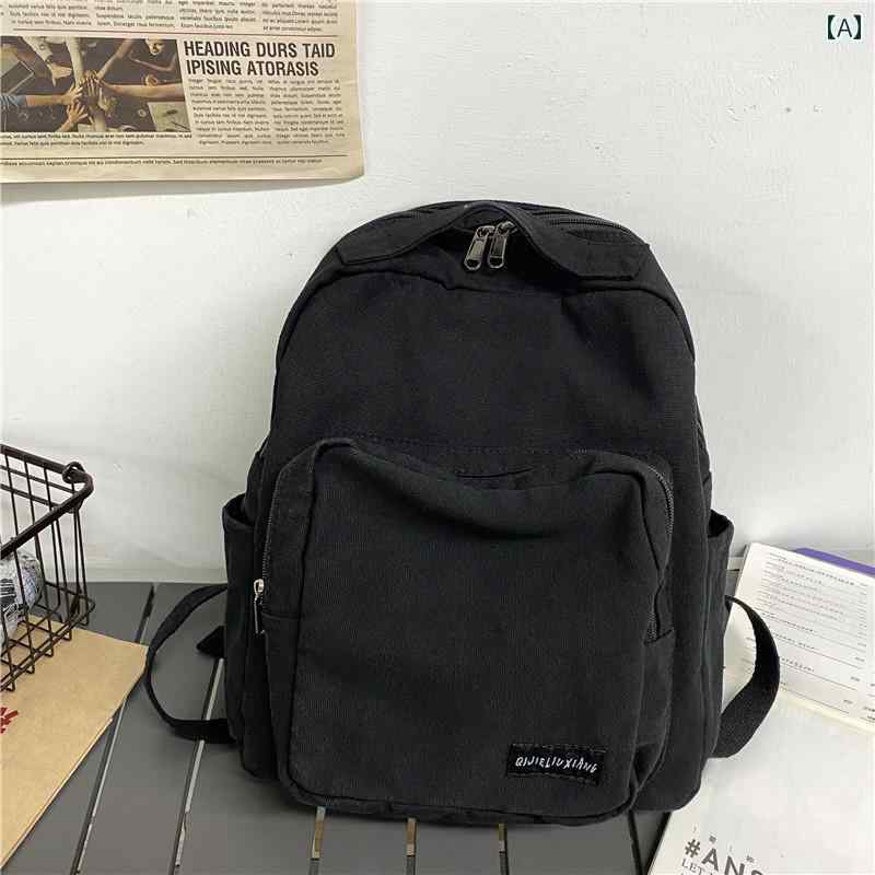 韓国 学生 スクール バック パック カジュアル キャンバス レディース オールシーズン ジッパー ユニセックス 防水 ミディアム