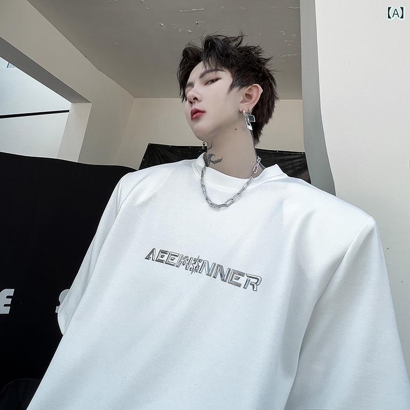 夏 メンズ ダーク メタル ラウンドネック プリント ポリエステル繊維 Tシャツ メンズ オールシーズン 半袖 通気性 ゆったり シンプル レジャー