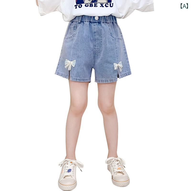 パンツ キッズ ファッション 女の子 デニムショートパンツ 夏服 子供 上着 ハイウエスト カジュアル 中型 大型 子供 夏 薄手 ホット