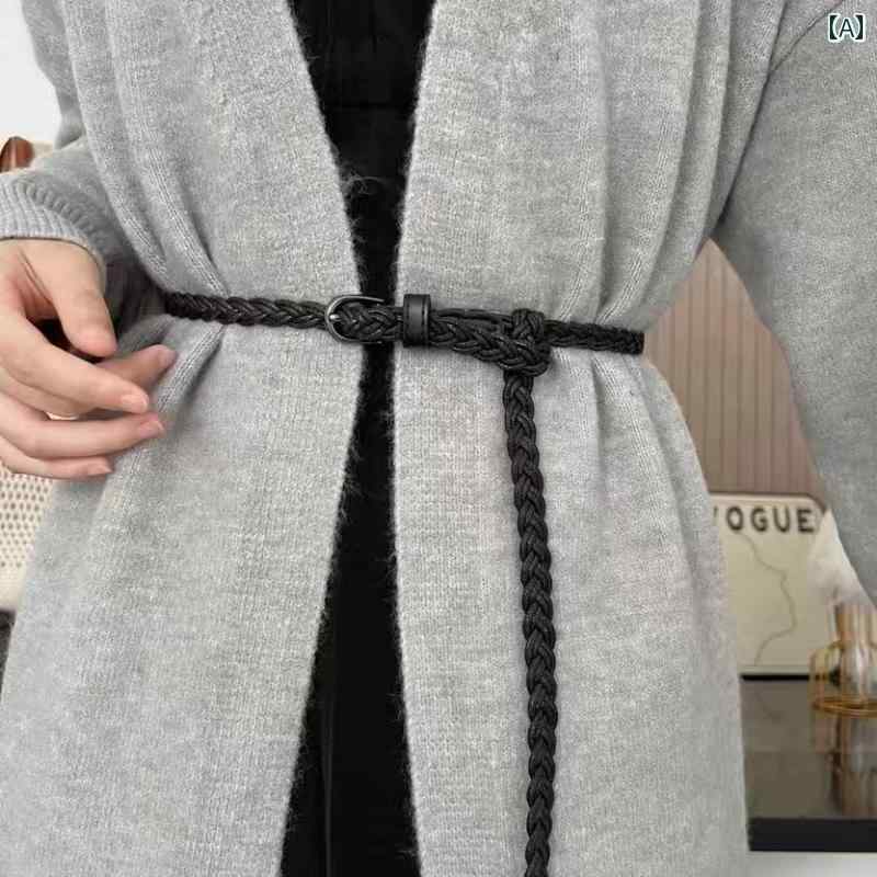 オールシーズン オールシーズン レディース レトロ レザー ベルト 編み込み ウエスト チェーン 豪華感 大人 カジュアル ガール 細め タイプ マット レザー 快適 ウエストマーク ズボン