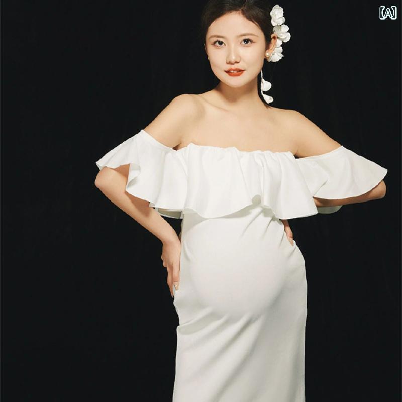 マタニティ フォト 衣装 おしゃれ 記念 妊婦 写真撮影 スタジオ さわやか 白 フリーサイズ ワンピース ホワイト ドレス かわいい シンプル