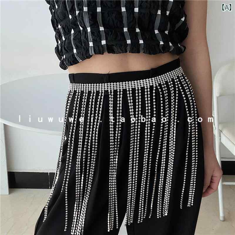 レディース ラインストーン タッセル チェーン ウエスト ベルト 象嵌 メタル 女性用 アメリカン イン ドレス ジャケット パフォーマンス 誇張 ベルト付き