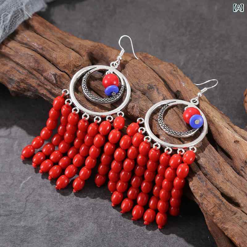 ピアス アクセサリー レディース エスニック ウェディング ビーズ ペンダント レトロ ブライダル モンゴル レディース アクリル