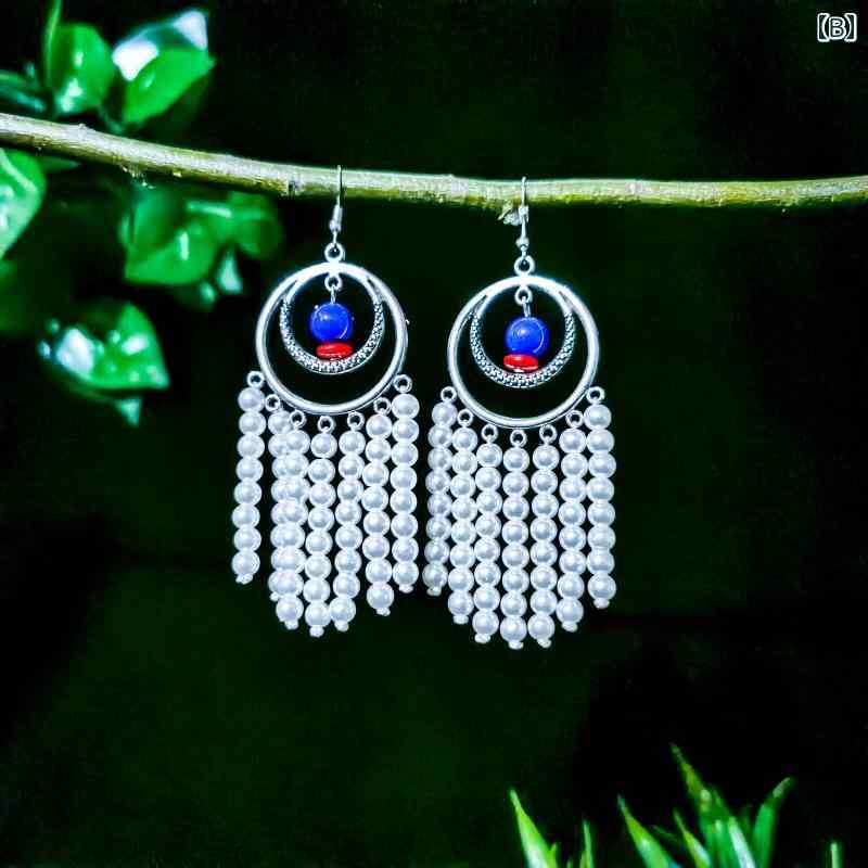 ピアス アクセサリー レディース エスニック ウェディング ビーズ ペンダント レトロ ブライダル モンゴル レディース アクリル