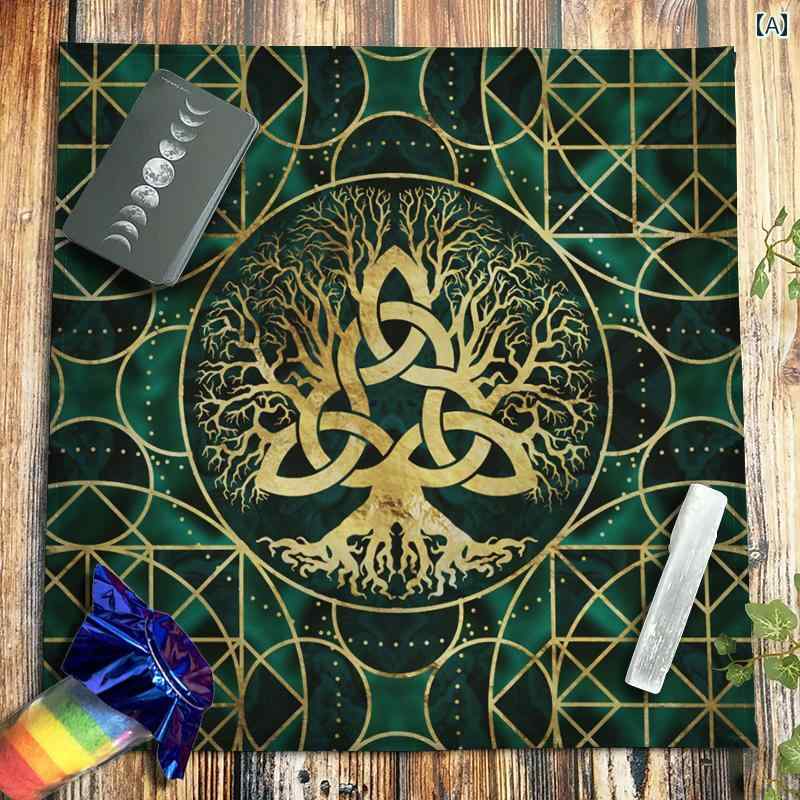 タロット クロス 美しい 占い tarot 神秘的 祭壇布 北欧 レトロ 幾何学的 三角形 ケルト ノット タロイモ 布 生命木 プッシュ カード 振り子 祭壇飾り 儀式布
