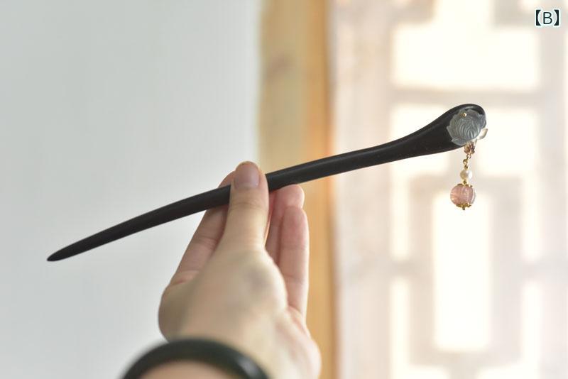 かんざし レディース ヘアアクセサリー 簪 エスニック 髪飾り ロータス ヘアピン シンプル モダン デイリー アップ 黒 サンダルウッド レトロ 2