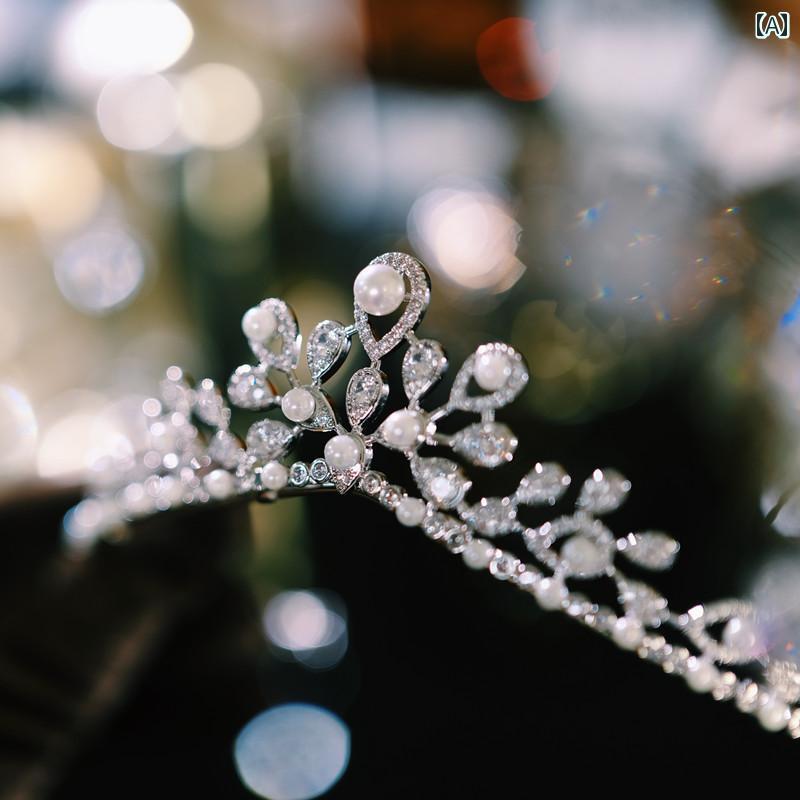 ティアラ フレンチ パール レディース 花嫁 結婚式 エレガント シンプル 誕生日 大人式 ブライダル クラウン カチューシャ ウェディング プリンセス