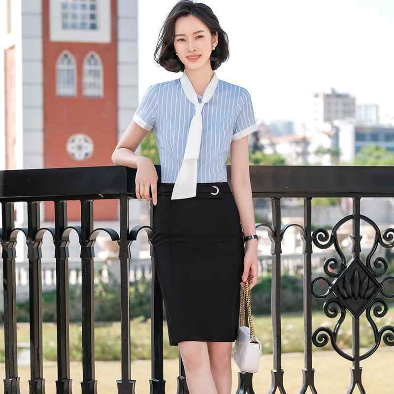 レディース 婦人服 オフィスレディ ワークウェア シャツ ブラウス 半袖 ストライプ スカート 夏