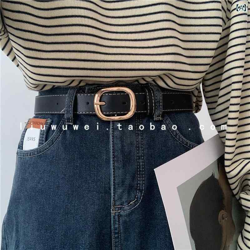 ジーンズ ベルト 男性 女性用 ズボン 韓国 学生 ファッション シンプル 黒 装飾的