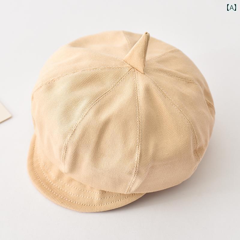ベビー ベレー帽子 キャップ つば 無地 レトロ 小物 日除け 頭 ヘッド 保護 雑貨 ...