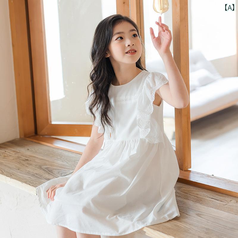 夏 ワンピース かわいい 女の子 ガールズ 白い ドレス 韓国 中 大型 子供 ピアノ 演奏 ホスト 衣装 プリンセス