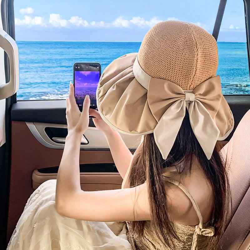 帽子 韓国 帽子 レディース 春夏 顔 見せ小さめ つば広 日焼け防止 日よけ帽子 りぼん バケット 麦わら帽子