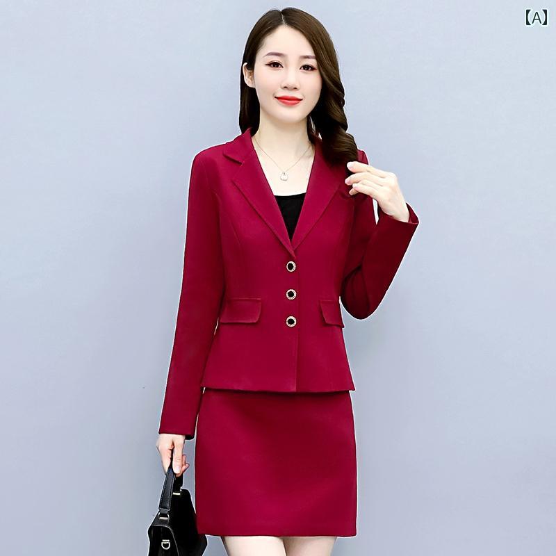 レディース ウェディング 披露宴 ドレス おしゃれ 春秋 マザーズ スーツ 2点 セット 韓国 ハイウエスト スカート