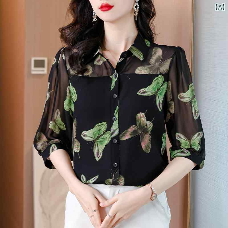 レディース 婦人服 レディース トップス シャツ ブラウス シフォン エレガント 夏 花柄 ゆったり レトロ