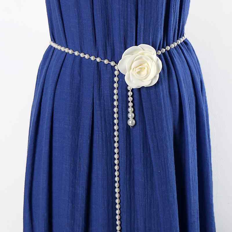 ベルト レディース おしゃれ カメリア ウエスト チェーン レディース 薄手 セーター スカート パール フラワーベルト 装飾 ドレス スーツ パンツ