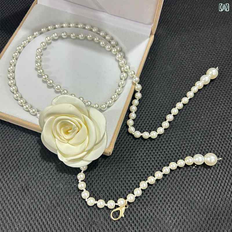 セキュアデポのベルト レディース おしゃれ カメリア ウエスト チェーン レディース 薄手 セーター スカート パール フラワーベルト 装飾 ドレス スーツ パンツ｜アングル2