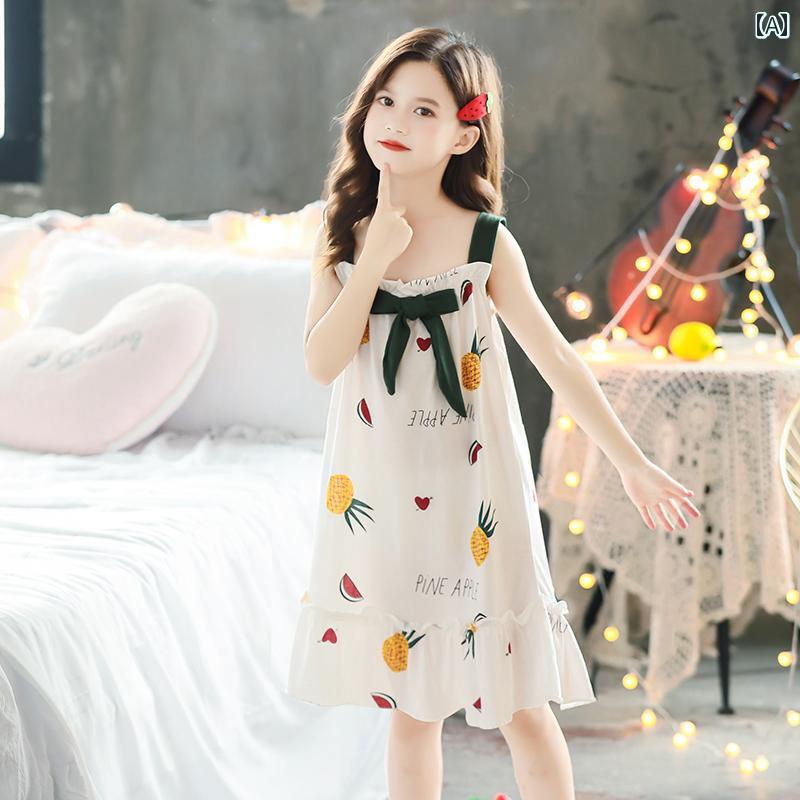 スカート キッズ パジャマ ルームウェア 子供服 夏 女の子 ネグリジェ 薄手 綿中 大 子供用 サスペンダー 子供用 ホーム 服 プリンセス スタイル フェアリー