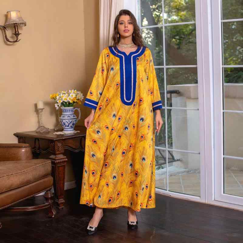 レディース 民族衣装 エスニック ワンピース エレガント エスニック服 イス教徒 インド インド ロングドレス 膝丈 アラビア プリント ドレス