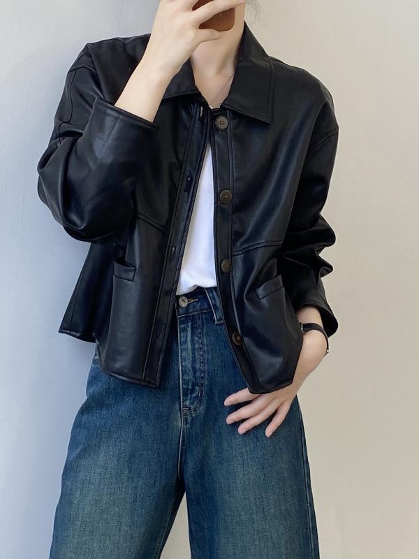 ジャケット 秋 春 カジュアル アメリカン レトロ Pu レザー 女性 小さい ショート オートバイ トップス