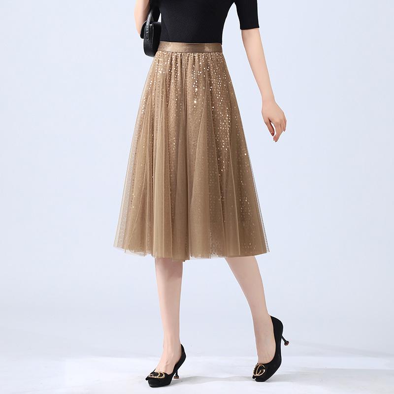 レディース ファッション スカート Aライン ミディアム丈 レース 透け感 メッシュ フェミニン ハイウエスト スリム エレガント レディース 春夏 婦人服