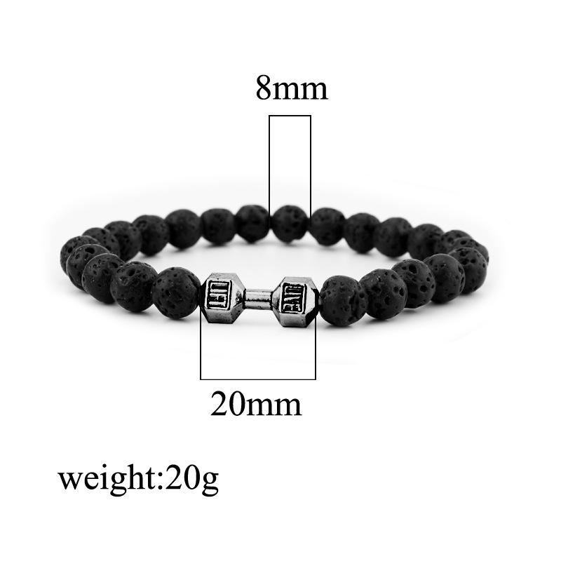 ブレスレット アメリカ 要素 高光沢 ブラック ダンベル ブレスレット メンズ レディース カップル つや消し フィットネス 火山石 ビーズ