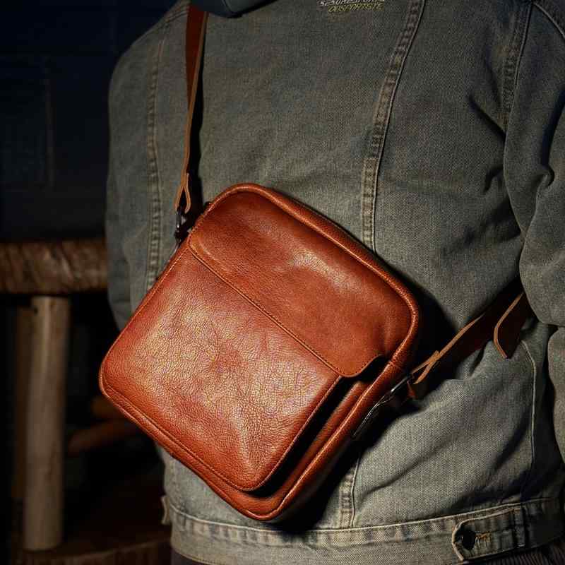 レザーバッグ カジュアル 植物 タンニン なめし 革 ショルダー メンズバッグ 最上層 牛革 ショルダー メンズバッグ 手揉み 革 クロス ボディバッグ