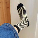レディース 靴下 ストライプ ソックス ミドルカーフソックス 綿 スポーツ 学生 秋冬 吸湿発散性 コットン