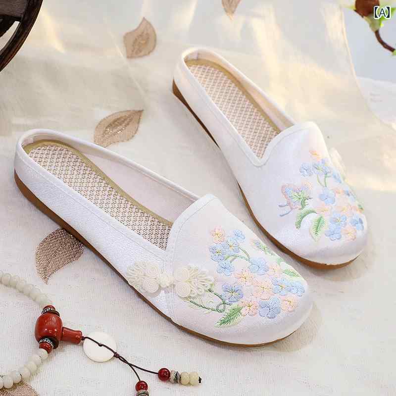レディース 夏 ミュール おしゃれ 履きやすい エスパドーリュ風 スリッポン かかとなし 春 刺繍 靴 ホ..