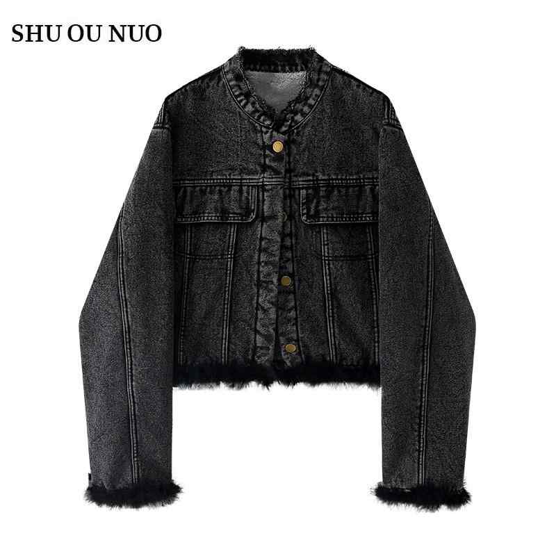 ジャケット レディース ファッション 韓国 冬 ファー ステッチ デニムジャケット 女性 ハイエンド スリム 裏起毛