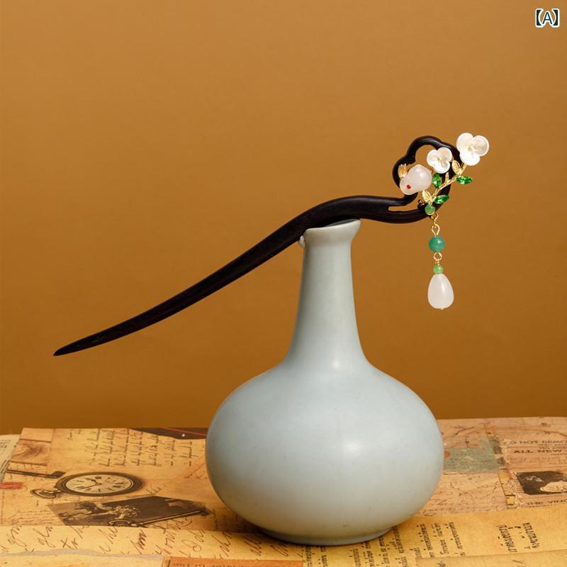 かんざし おしゃれ アクセサリー オールシーズン 黒 レトロ タッセル チャイナ ヘアピン レディース 夏 ウサギ