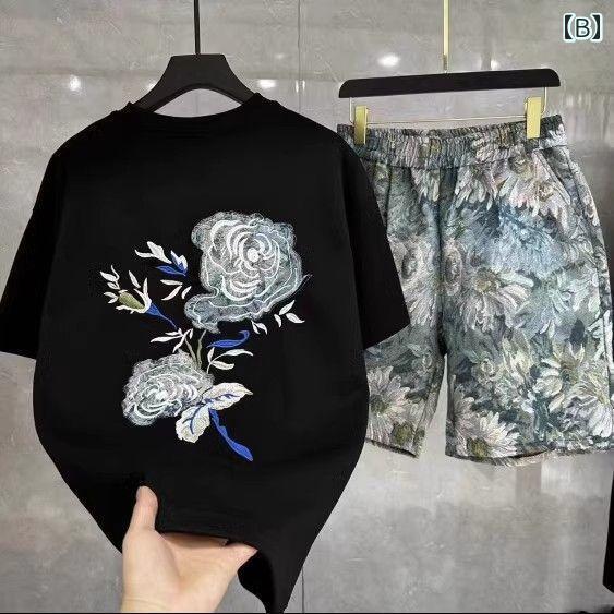 パンツ メンズ ファッション ライト 高級 半袖 ショート スーツ ツーピース セット 夏 ファッション カジュアル ツーピース セット