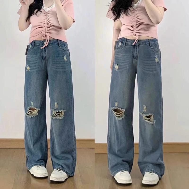 Other - レディース 夏 ロングパンツ デニム生地 ハイウエスト 薄手 ワイドレッグパンツ しわ防止 レディース スリム
