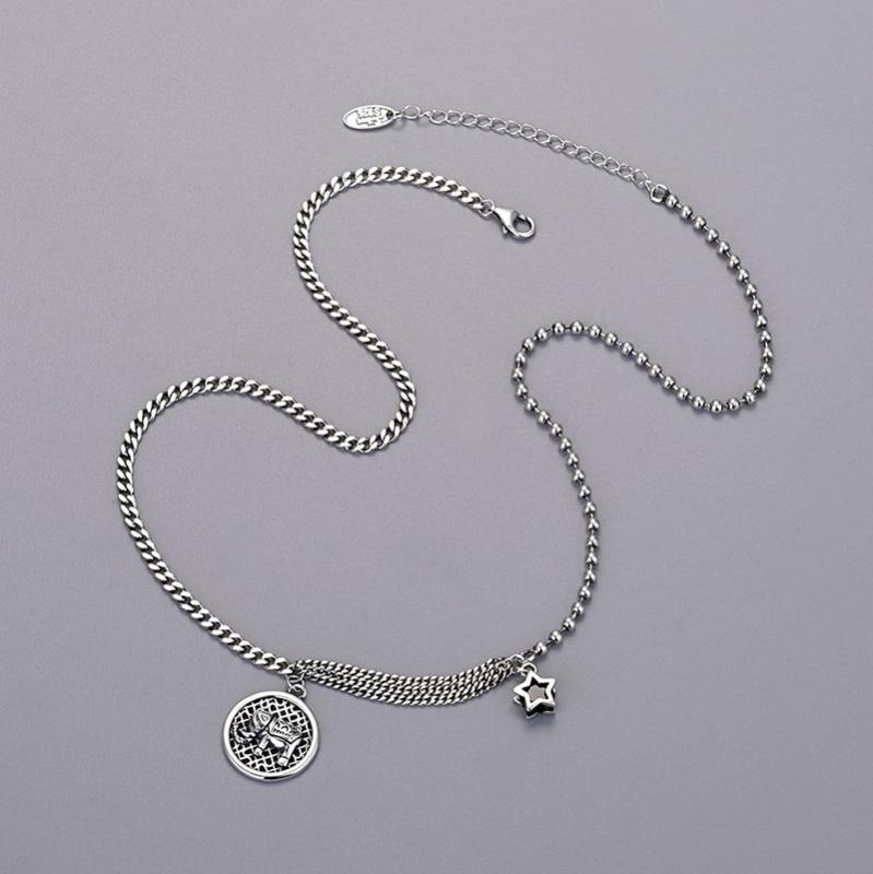 ネックレス スターリング シルバー レトロ スター 象 ベビー ゾウ ラウンド イン クール 個性 ヒップ ホップ レディース