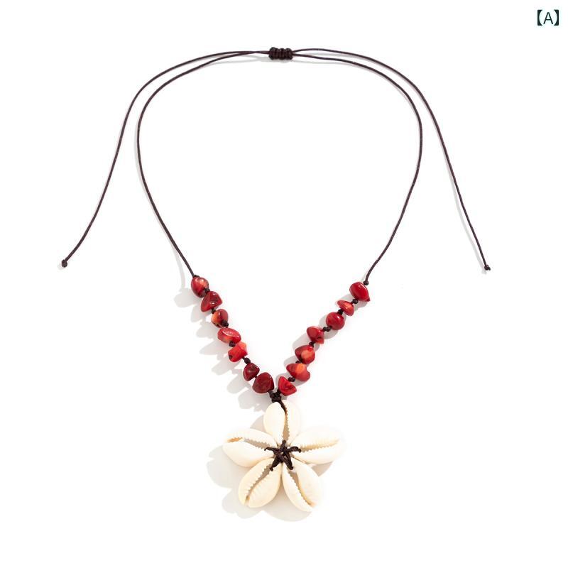 ネックレス アクセサリー ビーチ 水着 エスニック サマーフェス ビキニ ボヘミアン 伸縮性 調節可能 シェル ターコイズ 女性用 アメリカ レトロ ファッション 個性的 旅行 写真