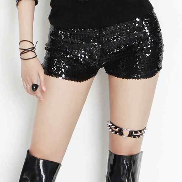 パンツ スパンコール キラキラ ショーツ チアリーディング パフォーマンス キャバ ステージ ウエスト ストレッチ 大きめサイズ ミドルウエスト 魅惑 レディース