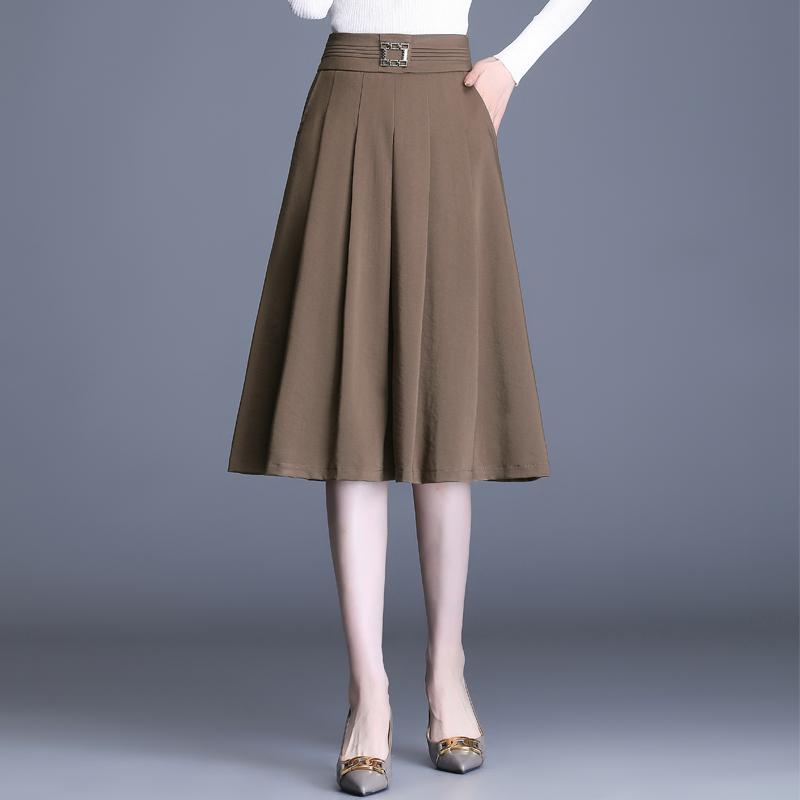 レディース プリーツスカート Aライン ロング丈 ハイウエスト スリム フレア シンプル レディース シック 通勤 オフィス フォーマル 春秋 かわいい(4)