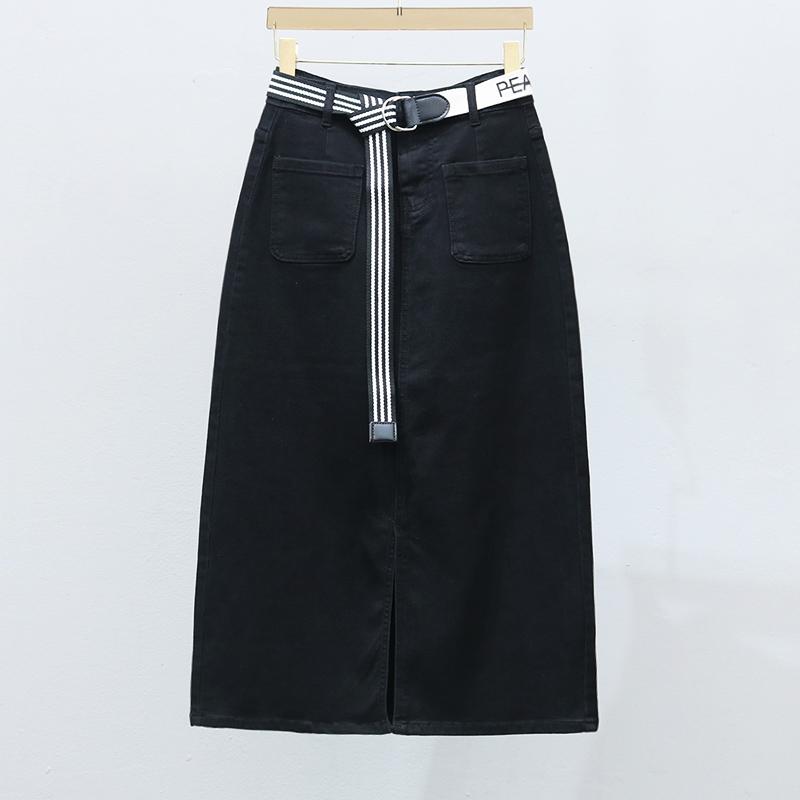 スカート デニムスカート レディース カジュアル ボトムス スタイリッシュ ハイウエスト スリム ブラック ミドル丈 女性 春夏 ファッション 弾性 ヒップ カバー