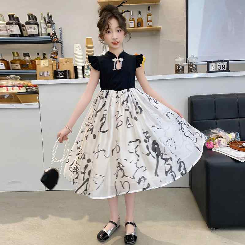 子供服 ドレス ワンピース トップス ロング スカート カジュアル 女の子 スリム 半袖 シンプル 夏 子供 キッズ