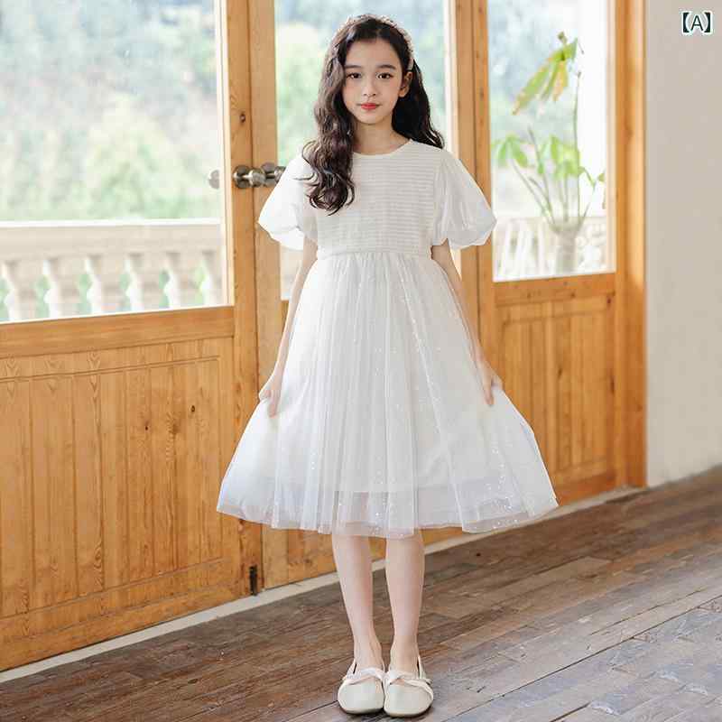 スカート ドレス スカート キッズ ファッション ガールズ 夏 プリンセス 子供 パフォーマンス 大きい 子 フェアリー ガーゼ ガールズ パフスリーブドレス