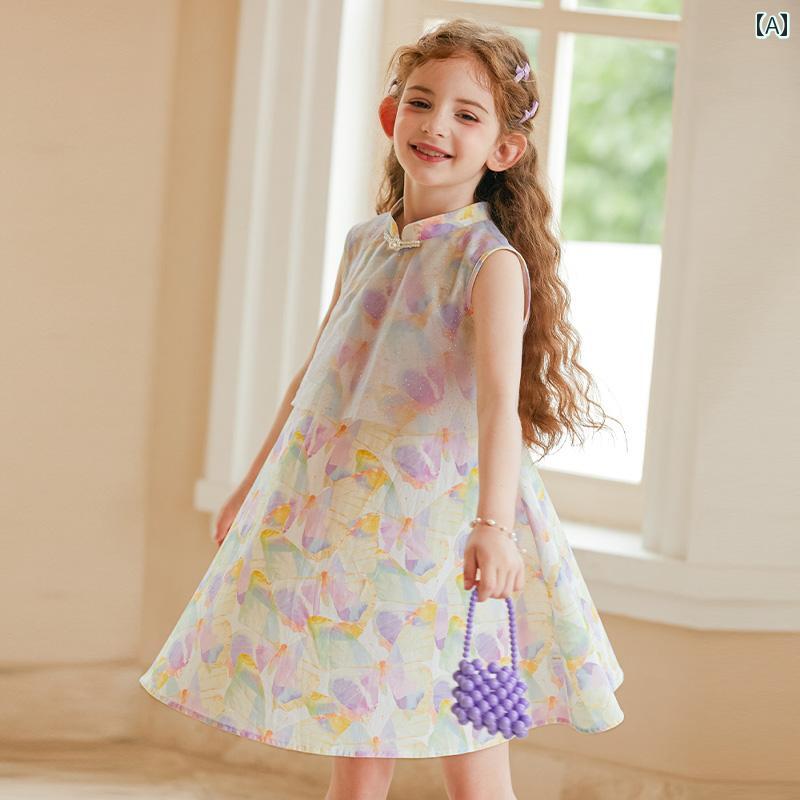 ドレス キッズ ワンピース おしゃれ かわいい 女の子 子供服 花柄 夏 メッシュ チャイナ 中国 ベスト