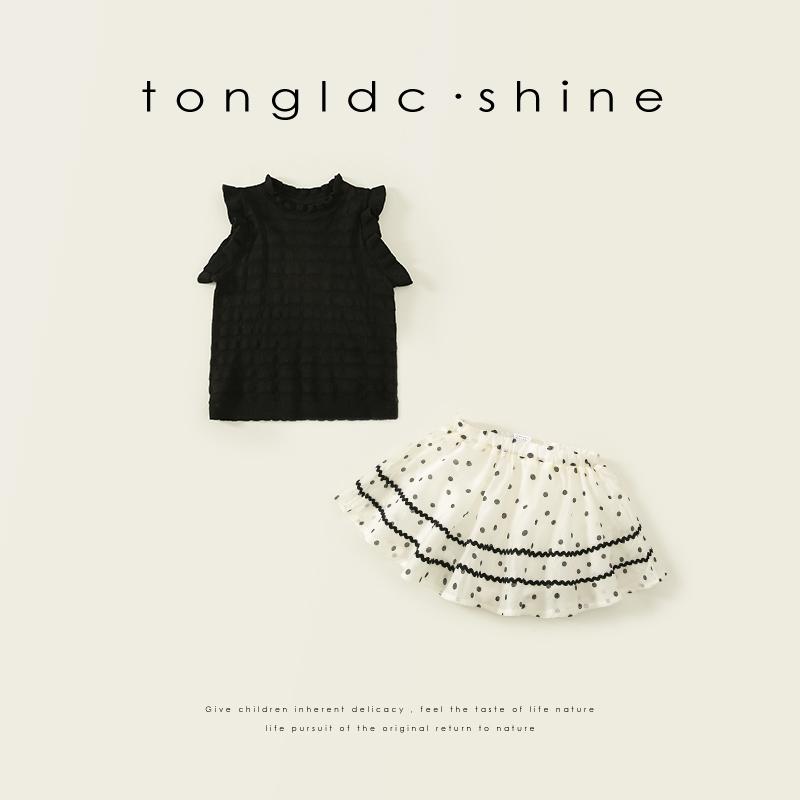 キッズウェア ノースリーブチュニック×フリルドットスカート かわいい 女の子 夏 セット 子供 ふわふわ ミニスカート 夏服 韓国 涼しげ おしゃれ 韓国
