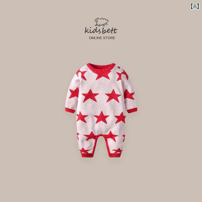 ベビー カバーオール プレイスーツ かわいい 赤ちゃん 幼児服 秋冬服 新生児 男の子用 暖かい ニット ジャンプ スーツ 満月 100日 ロンパース