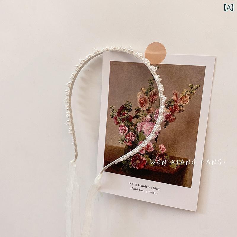 ヘアアクセサリー フレンチパール フェアリー ヘッドドレス 夏 スーパー リボン ヘ...