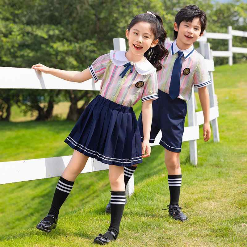 子供服 幼稚園 小学生 制服 夏 アメリカン レインボー シャツ スカート パンツ セットアップ おしゃれ コットン 快適