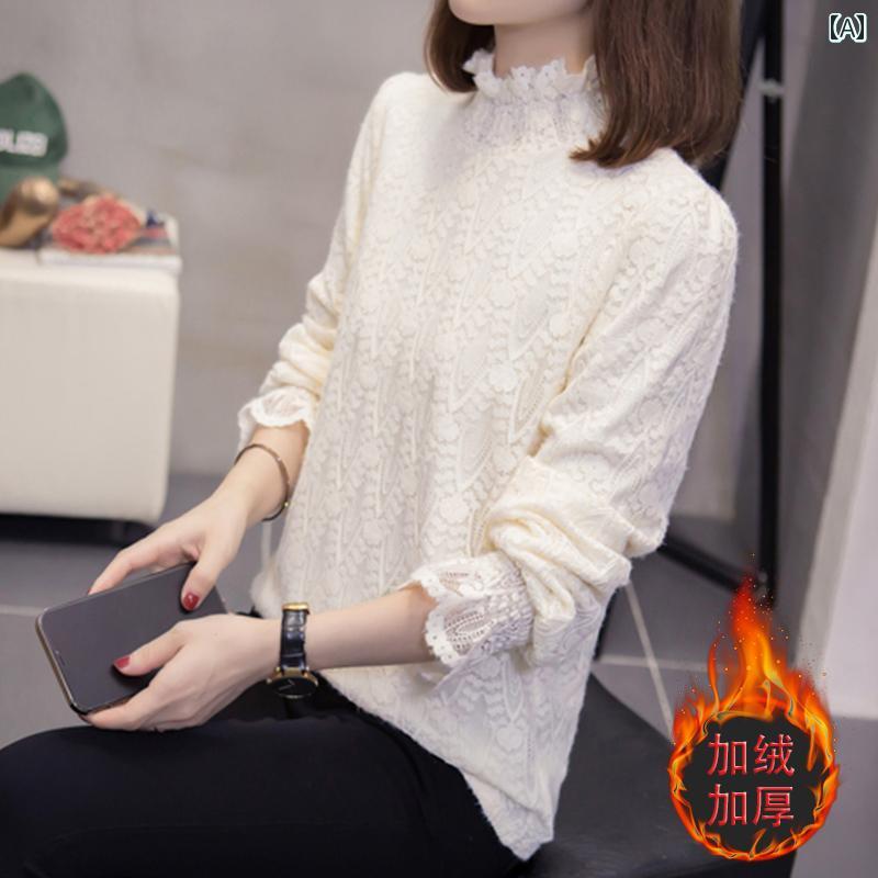 レディース トップス おしゃれ 婦人服 シャツ セーター レース メッシャ インナーシャツ スタイリッシュ 春秋 ゆったり 長袖