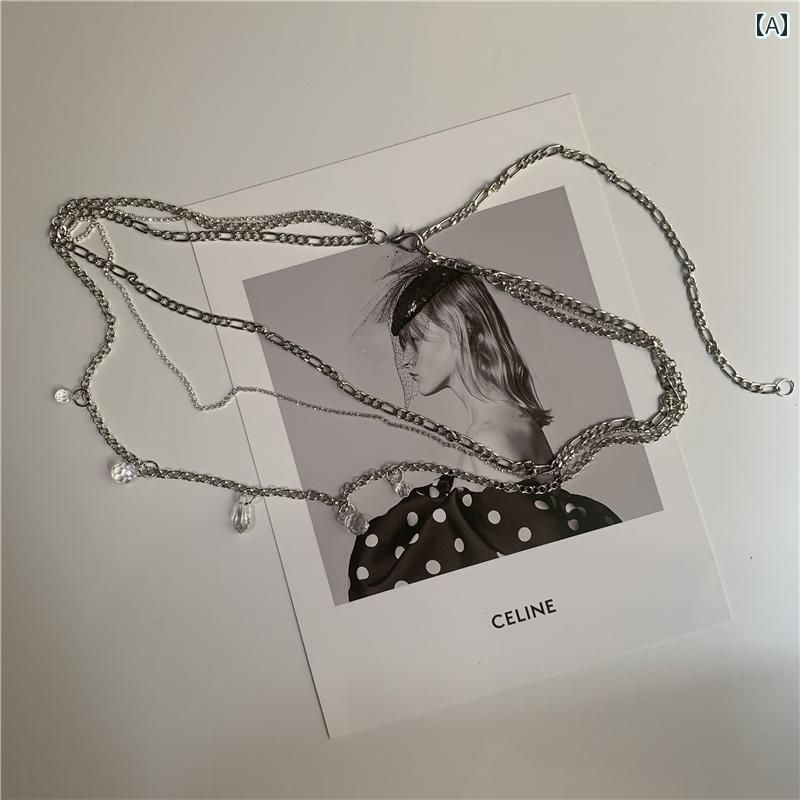 レディース チェーン ベルト おしゃれ パンク クリスタル 多層 細い ウエスト アメリカ クール 個性 装飾 ドレス