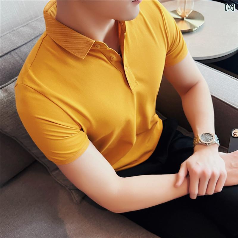 トップス ポロシャツ メンズ カジュアル 半袖 夏 薄手 ビジネス 高級感 ファッション 冷感 高級感 五分袖 襟 Tシャツ