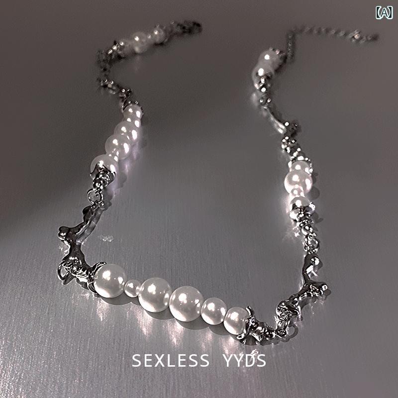 メンズ ネックレス アクセサリー チェーン メタル スプライシング パール ホット ライト 鎖骨 ハイエンド 感覚