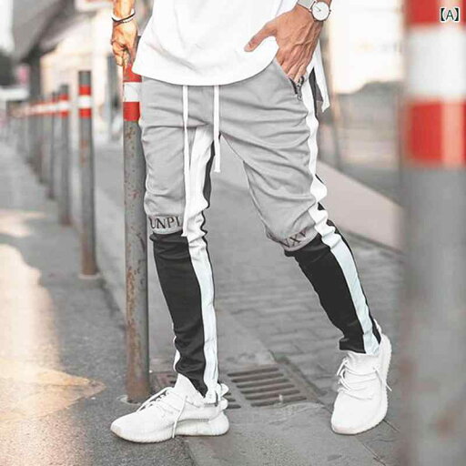 メンズ パンツ マッスル 春 カラー ブロック スリムフィット ジッパー フット スポーツ コットン 通気性 ストレッチ フィットネススポーツ メンズ パンツ マッスル 春 カラー ブロック スリムフィット ジッパー フット スポーツ コットン 通気性 ストレッチ フィットネススポーツ