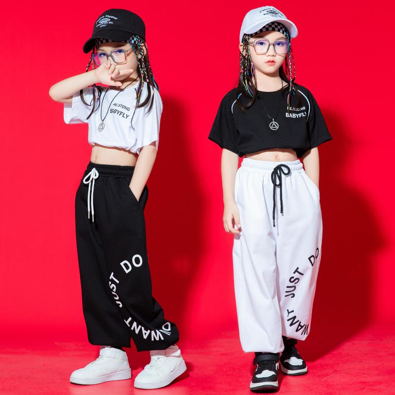 子供服 女の子 Tシャツ へそ出し パンツ スウェットスーツ コスチューム バンド ダンス ヒップホップ ..